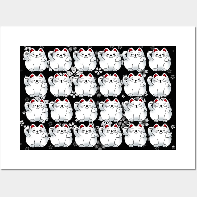 Lucky cat, sitting white maneki, pattern Wall Art by cuisinecat